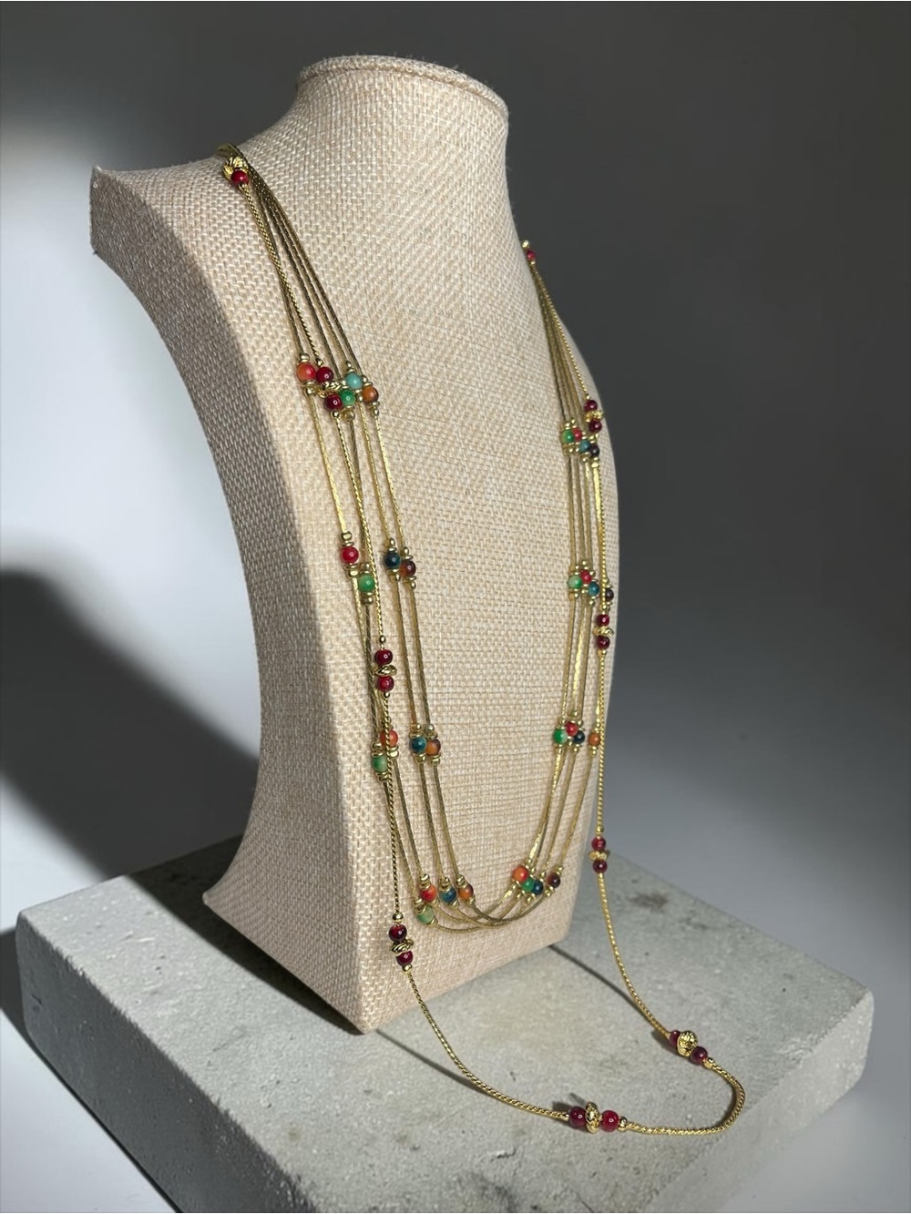 Beleza Curated Vintage Korea Gold Tone Multi Strand Beaded Necklace Pair